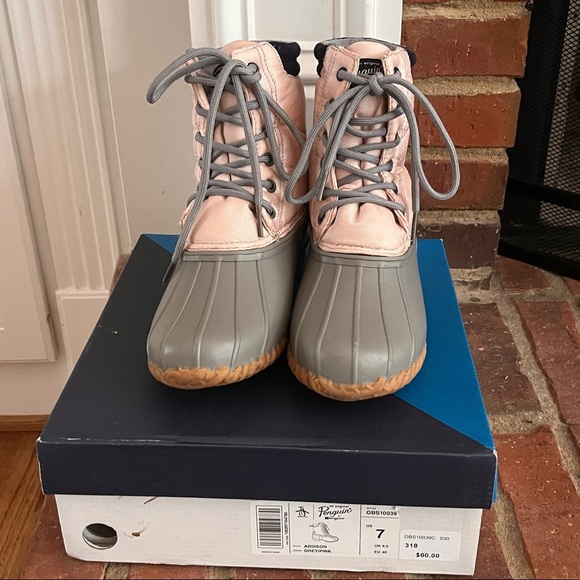 Original Penguin Girls' Addison Pink & Gray Duck Boots - Size US 7 UK 6.5 EU 40 - Picture 3 of 7